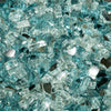 A close-up of Starfire Glass 1/2" Broken Pre-Mixed Fire Glass in Water On Ice, displaying a refreshing blend of clear, icy blue, and silver reflective glass pieces. Ideal for fire pits, fire tables, and gas fireplaces, this fire glass enhances flame visibility and creates a stunning glow.