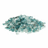 A loose pile of Starfire Glass 1/2" Broken Pre-Mixed Fire Glass in Water On Ice, showcasing a shimmering mix of light blue, clear, and reflective silver glass pieces. Designed for fire pits, gas fireplaces, and outdoor fire tables, this durable glass resists melting and soot while enhancing flame reflection.