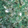 A close-up of Starfire Glass 1/4" Broken Pre-Mixed Fire Glass (10lbs) in Emerald Elegance, featuring a rich emerald green and clear fire glass combination. This radiant glass is perfect for natural gas fire pits, freestanding fire bowls, and fire tables, providing a bold, elegant appearance.