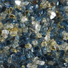 A close-up of Starfire Glass 1/4" Broken Pre-Mixed Fire Glass (10lbs) in Pacific Sky, blending soft sky-blue and clear fire glass fragments. This high-quality fire glass is designed for propane fire tables, outdoor fireplaces, and round gas fire pits, offering a cool, elegant flame-enhancing effect.