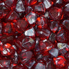 High-quality close-up of Starfire Glass Reflective Fire Diamonds in rich red, showcasing a deep ruby tone with a glossy, reflective surface. These fire pit glass stones add warmth and drama to fire bowls, fire pits, and gas fireplaces.