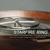 Close-up of the Starfire Ring in the Taza Moreno 30-inch round copper fire and water bowl, showcasing the custom 304 stainless steel fire ring with a 10-year warranty, designed for durability in luxury outdoor fire pits by Starfire Designs