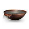 Taza Moreno 30-inch round copper water bowl with a cascading water feature, shown on a white background, perfect for luxury outdoor water features by Starfire Designs