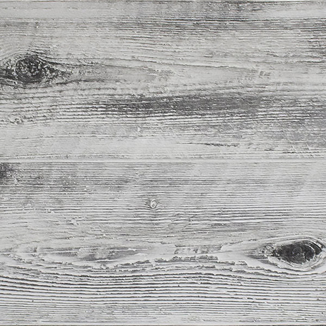 Close-up texture of The Outdoor Plus 120-inch Catalina Wood Grain Concrete Gas Fire Pit in Ivory. The wood grain pattern adds a rustic charm to the concrete structure, creating a visually appealing design. Ideal for those looking to add a natural wood aesthetic with the durability of concrete to their outdoor fire pit