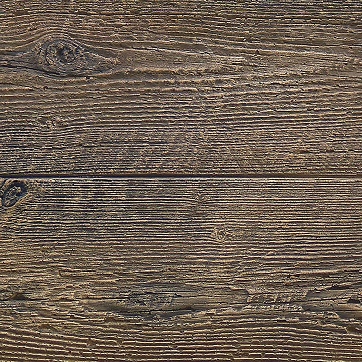 Close-up texture view of The Outdoor Plus 120-inch Catalina Wood Grain Concrete Gas Fire Pit in Oak finish. This image showcases the detailed wood grain texture, mimicking the look of real oak wood. The concrete construction ensures durability and weather resistance, making it ideal for outdoor settings