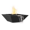 The Outdoor Plus 24" Round Concrete Cazo Water Bowl in brown color. This concrete water bowl boasts a rustic brown finish, paired with a copper spillway to guide water over the edge. Its earthy tones make it ideal for blending into natural outdoor landscapes or patio designs.