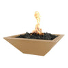 The Outdoor Plus 24-inch square concrete Maya fire bowl in brown color offers a rustic and earthy tone to your backyard or patio space. Constructed from strong GFRC, this fire bowl is perfect for outdoor use, withstanding harsh weather conditions while maintaining its aesthetic appeal. The deep brown finish blends seamlessly with natural surroundings, making it a great choice for outdoor enthusiasts. Fueled by either propane or natural gas, this fire bowl provides a warm and inviting atmosphere.