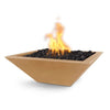 The Outdoor Plus 30-inch Square Concrete Maya Fire Bowl in Brown finish. Crafted for outdoor elegance, this fire bowl blends seamlessly into natural surroundings. Made from high-quality concrete, the rich brown color enhances the organic feel of any outdoor space. Ideal for patios and pool areas, the square design houses lava rocks to create a warm, inviting flame.