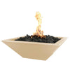 The Outdoor Plus 30-inch Square Concrete Maya Fire Bowl in Vanilla finish. This versatile fire bowl in a warm vanilla tone adds a soft, neutral touch to outdoor spaces. Crafted from concrete, its clean lines and square shape make it a perfect fit for both modern and traditional outdoor settings. Filled with lava rocks to create a striking flame, it elevates any patio or pool area.