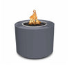 The Outdoor Plus 36" Beverly Steel Gas Fire Pit in Gray Powder Coated Steel, featuring a sleek, cylindrical design with a smooth, durable finish. This modern fire pit offers superior resistance to outdoor elements and a minimalist aesthetic. Equipped for both natural gas and propane, it includes black lava rock for a contemporary look. Ideal for modern patio settings, this fire pit brings elegance and warmth to any outdoor space.