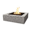 The Outdoor Plus 36" Quad Concrete Gas Fire Pit in rustic gray, offering a rugged square design with a textured concrete finish. This fire pit blends industrial design elements with a natural gray hue, perfect for adding character to outdoor patios or modern garden spaces. Weather-resistant and built to last. 