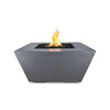 The Outdoor Plus 36" Redan Concrete Gas Fire Pit in gray, featuring a modern and minimalist design with a neutral gray concrete finish. This gas fire pit is perfect for adding warmth and ambiance to contemporary outdoor spaces, offering durability and style.