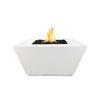 The Outdoor Plus 36" Redan Concrete Gas Fire Pit in White Limestone, offering a bright and clean aesthetic perfect for modern outdoor living spaces. The fire pit’s simple, tapered shape and high-quality concrete construction make it a durable and stylish addition to patios and gardens