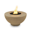 The Outdoor Plus 37" Sienna Concrete Gas Fire Pit in brown finish, perfect for blending into natural outdoor landscapes. This gas-powered fire pit delivers powerful heat with its centered flame, while its durable concrete base adds style to any backyard or patio. Suitable for fire pit tables, luxury outdoor fire bowls, and rustic fire pit settings.