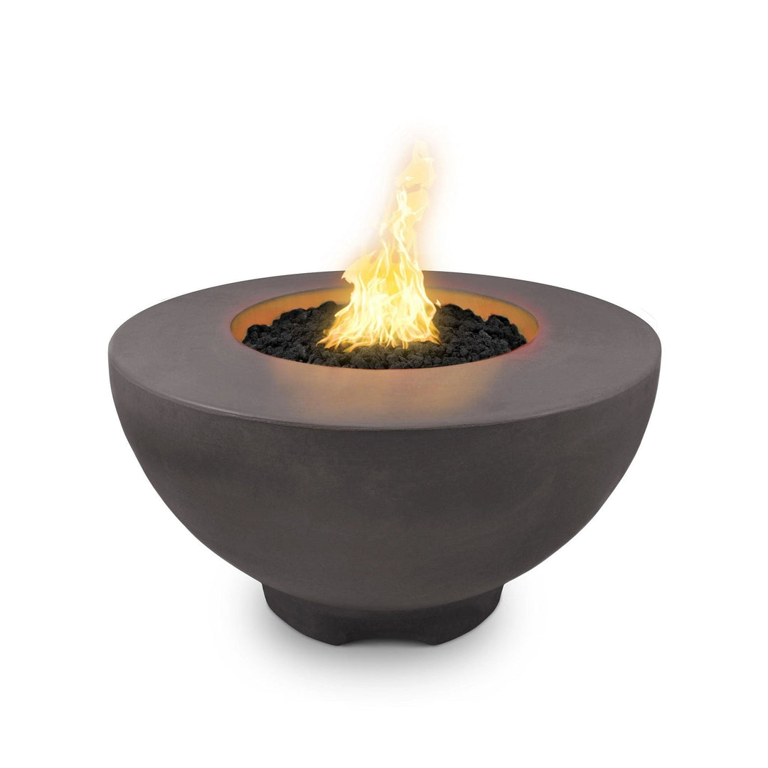 The Outdoor Plus 37" Sienna Concrete Gas Fire Pit in chestnut, a sophisticated finish that complements both traditional and modern outdoor spaces. This fire pit offers a bold flame and a durable concrete build, perfect for creating warmth in luxurious outdoor patios, modern fire pit tables, or backyard gathering spaces.
