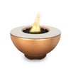 The Outdoor Plus 37" Sienna Concrete Gas Fire Pit in a stunning copper finish, bringing warmth and elegance to any outdoor setting. Its gas-powered flame is framed by a sleek, durable concrete structure, making it perfect for modern outdoor fire tables, luxury backyard fire pits, and large entertaining spaces.