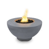 The Outdoor Plus 37" Sienna Concrete Gas Fire Pit in a modern gray finish, offering a contemporary look for outdoor patios and backyard spaces. Its durable concrete bowl houses a gas-powered flame, perfect for providing warmth and ambiance. Great for outdoor gas fire pits, fire tables, and luxury fire features.