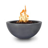 The Outdoor Plus 38-inch Luna Concrete Gas Fire Pit in gray, featuring a modern, round bowl design with a large flame for added warmth. This fire pit offers both style and durability, making it suitable for outdoor gatherings, patio settings, and contemporary backyards. Perfect for enhancing outdoor living spaces with a sleek aesthetic.