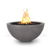 The Outdoor Plus 38-inch Luna Concrete Gas Fire Pit in natural gray finish showcases a modern, minimalist bowl design. Constructed from durable concrete, this fire pit provides an elegant and functional centerpiece for outdoor living spaces. Compatible with both propane and natural gas