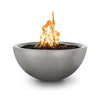 The Outdoor Plus 38-inch Luna Concrete Gas Fire Pit in silver exudes modern elegance with its sleek bowl design and metallic finish. This stylish fire pit offers outdoor heating with propane or natural gas, making it an attractive centerpiece for patios or outdoor seating areas