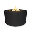 The Outdoor Plus 42" Chat Height Florence Concrete Gas Fire Pit in sleek black color. Its circular design with a bold matte finish offers a statement piece for any outdoor living area. Equipped with a gas burner, this fire pit provides warmth and ambience with a modern edge.