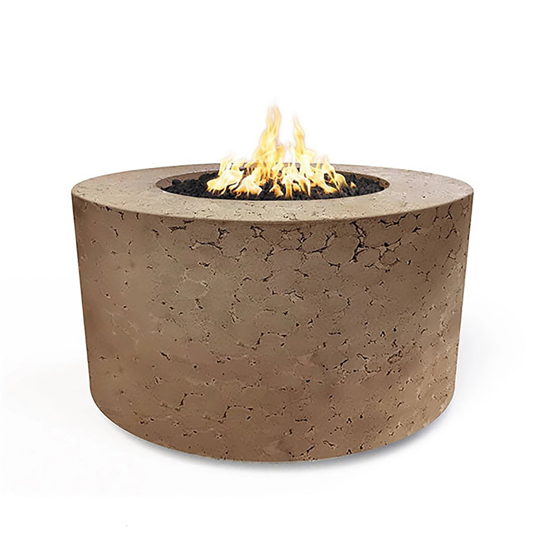  The Outdoor Plus 42" Chat Height Florence Concrete Gas Fire Pit in coffee finish. This beautifully crafted fire pit creates an elegant focal point for any backyard or patio area, combining earthy tones with a modern cylindrical design. Perfect for outdoor entertaining.