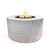The Outdoor Plus 42" Chat Height Florence Concrete Gas Fire Pit in rustic white offers a cracked surface design, adding a distressed, natural aesthetic to outdoor areas. Its round shape and unique finish are perfect for both modern and traditional settings.