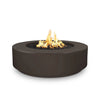 The Outdoor Plus 42-inch Occasional Height Florence Concrete Gas Fire Pit in rich chocolate color. Its circular design and durable concrete construction provide an elegant yet sturdy centerpiece for outdoor entertaining spaces. Suitable for use with propane or natural gas, this fire pit is an excellent addition to any patio or garden