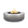  The Outdoor Plus 42" Occasional Height Florence Gas Fire Pit in a sleek Silver finish. This contemporary fire pit boasts a round, low-profile design made from durable concrete, perfect for modern outdoor settings. Equipped with a gas burner, it provides instant warmth and ambiance for patios and gardens.