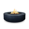 The Outdoor Plus 42" Occasional Height Florence Gas Fire Pit in Slate Gray. Featuring a minimalist round design, this concrete fire pit adds a stylish and functional element to any outdoor space. The gas-powered fire pit is built to last, providing warmth and enhancing the outdoor ambiance.