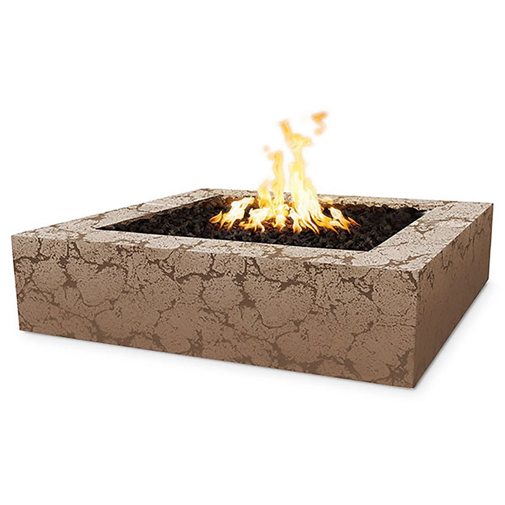 The Outdoor Plus 42" Quad Concrete Gas Fire Pit in coffee brown presents a sophisticated and minimalist square design for outdoor spaces. This fire pit delivers both warmth and style, crafted from durable concrete and designed to complement contemporary outdoor aesthetics. Includes lava rocks and natural gas burner for a clean flame.