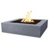 The Outdoor Plus 42" Quad Concrete Gas Fire Pit in natural gray finish, offering a minimalist and sleek design. Its clean, square shape is perfect for modern outdoor spaces. This fire pit blends well with various outdoor styles, providing warmth and ambiance for gatherings.