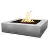 The Outdoor Plus 42" Quad Concrete Gas Fire Pit in silver with a smooth finish. The sleek, modern design of this square fire pit creates a sophisticated focal point for any outdoor seating area. Made from durable concrete, it withstands the elements while adding a luxurious look. The silver tone complements contemporary outdoor decor.