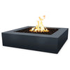 The Outdoor Plus 42" Quad Concrete Gas Fire Pit in slate gray color with a modern, sleek surface. Its square shape and contemporary design make it an excellent fit for modern homes with outdoor seating areas. Provides warmth and style while blending seamlessly with the natural elements.