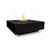 The Outdoor Plus 48" Cabo Square Concrete Gas Fire Pit in black finish showcases a sleek and bold look, making it a perfect centerpiece for any patio or outdoor lounge area. Its clean, square structure is paired with a rich black color for a modern, high-end aesthetic. It features a powerful gas burner with black lava rock. Ideal for contemporary outdoor spaces.