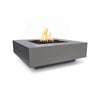 The Outdoor Plus 48" Cabo Square Concrete Gas Fire Pit in natural gray finish. A modern outdoor centerpiece crafted from durable concrete, designed to withstand the elements. The natural gray finish enhances the fire pit's contemporary square shape, making it perfect for any outdoor living space looking for a sleek, minimalist style.
