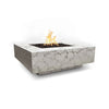 The Outdoor Plus 48" Cabo Square Concrete Gas Fire Pit in rustic white finish. With a textured, weathered appearance, this fire pit provides a chic, rustic aesthetic. The square, durable concrete body is designed to offer a striking balance between modern style and outdoor durability, making it a perfect addition to patios or backyards.