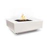 The Outdoor Plus 48" Cabo Square Concrete Gas Fire Pit in white limestone finish. Featuring a contemporary square design, this fire pit is made from durable concrete with a smooth white limestone texture. Perfect for modern outdoor spaces, it adds a sleek and stylish element to any garden or patio, providing warmth and ambiance.