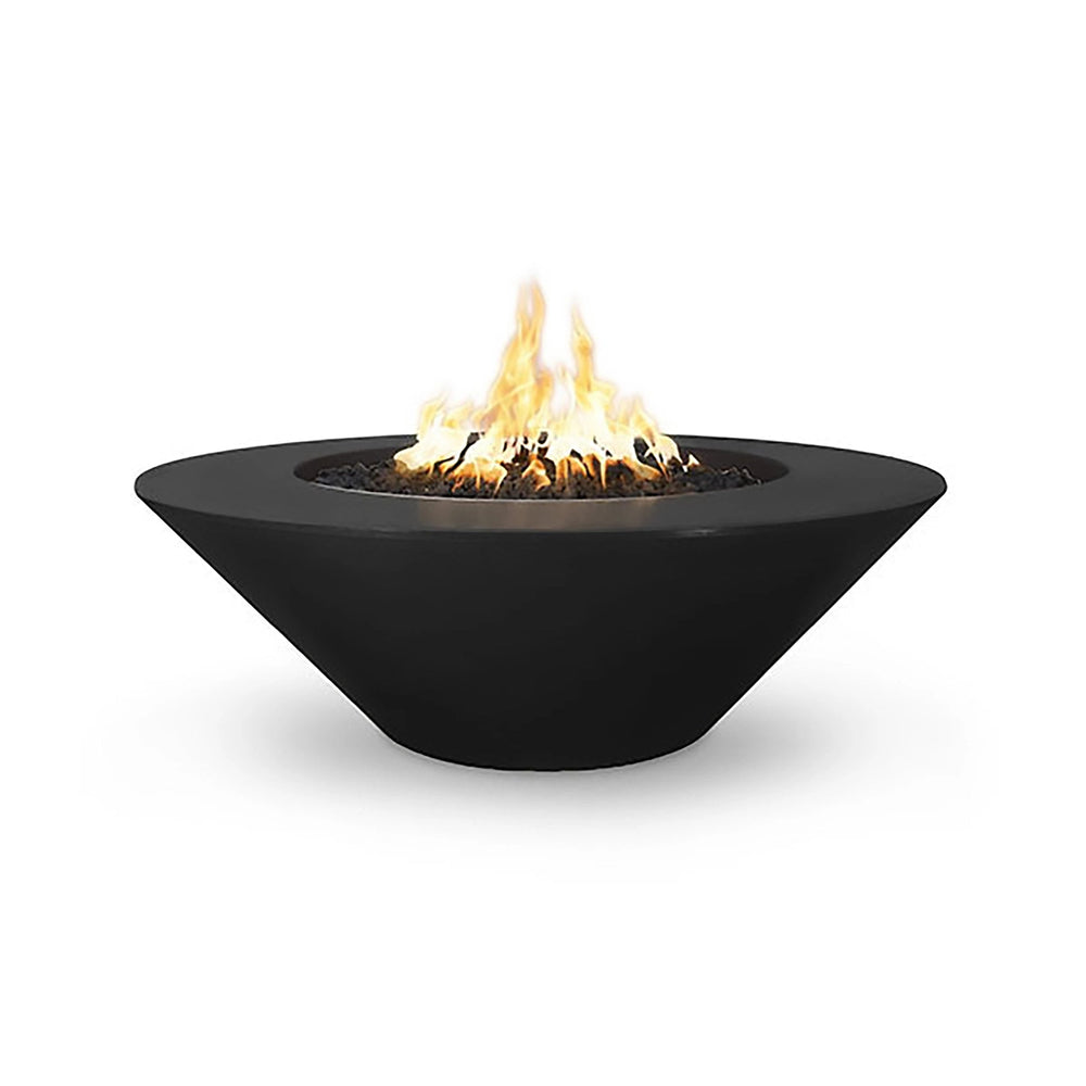 The Outdoor Plus 48" Cazo Wide Ledge Concrete Gas Fire Pit in black finish, delivering a sleek and sophisticated outdoor fire solution. The contemporary wide ledge provides functionality for placing drinks or decor, while the black concrete creates a bold, modern aesthetic. Perfect for upscale patio settings, this gas fire pit enhances outdoor ambiance with its clean design.