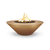 The Outdoor Plus 48" Cazo Wide Ledge Concrete Gas Fire Pit in a luxurious bronze finish. Featuring a broad ledge, this fire pit combines style and function, ideal for placing accessories. The smooth bronze surface complements outdoor decor with warmth and elegance, while the gas burner delivers efficient heat for relaxing evenings.