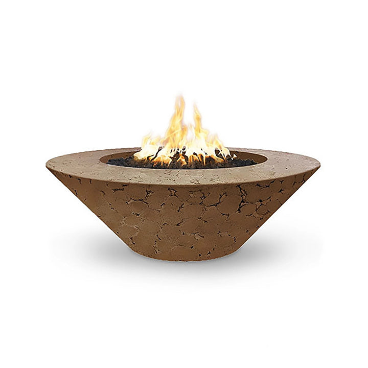 The Outdoor Plus 48" Cazo Wide Ledge Concrete Gas Fire Pit in coffee, perfect for contemporary backyards. The wide ledge allows for practical use, while the smooth, modern concrete surface blends well in various outdoor designs. This gas fire pit brings warmth and style, ideal for outdoor gatherings.