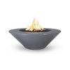 The Outdoor Plus 48" Cazo Wide Ledge Concrete Gas Fire Pit in gray, a sophisticated addition to modern outdoor spaces. Its wide ledge offers extra surface area, and the sleek gray concrete finish adds a clean, minimalist aesthetic. Designed for outdoor relaxation and gatherings, this gas fire pit is both stylish and functional. 