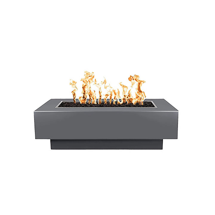 The Outdoor Plus 48-inch Coronado Steel Gas Fire Pit in Gray Powder Coated Steel finish, offering a sophisticated and contemporary appearance. This rectangular fire pit is designed to withstand harsh weather conditions, thanks to its protective powder coating. Its modern design and sleek lines make it a great addition to upscale residential or commercial outdoor areas, providing both warmth and visual appeal