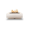 The Outdoor Plus 48" Del Mar Concrete Gas Fire Pit in pearl finish, featuring a smooth and sleek surface with a subtle, glossy sheen. The elegant design and polished concrete texture make it an ideal choice for sophisticated outdoor spaces looking for a refined yet modern aesthetic. Perfect for residential or commercial use. 