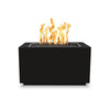 The Outdoor Plus 48-inch Pismo Steel Gas Fire Pit in black powder-coated steel finish. This rectangular outdoor fire pit features a sleek modern design, perfect for enhancing any backyard or patio space. Equipped with a high-quality burner system and a durable steel frame, it offers a stunning flame display for warmth and ambiance. Ideal for residential or commercial use, this luxury gas fire pit is weather-resistant and designed for longevity. 