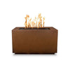 The Outdoor Plus 48-inch Pismo Steel Gas Fire Pit in a corten steel finish. This rectangular fire pit showcases a naturally weathered look that blends seamlessly into rustic and contemporary outdoor settings. Built from high-quality corten steel, this fire pit is designed to withstand harsh weather conditions, developing a protective patina over time that enhances its aesthetic appeal. An ideal choice for nature-inspired or industrial-style decor.