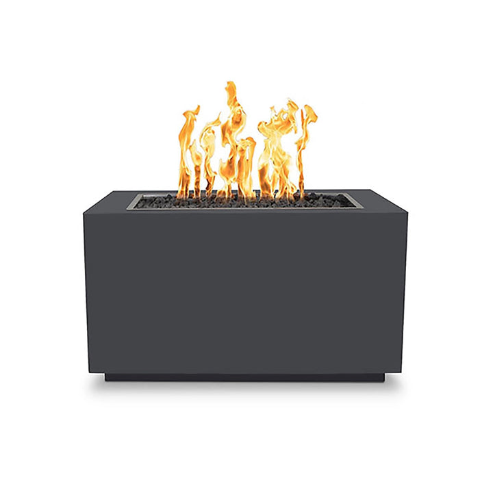 The Outdoor Plus 48-inch Pismo Steel Gas Fire Pit in a gray powder-coated steel finish. This elegant rectangular gas fire pit features a contemporary design that complements various outdoor aesthetics. With its smooth powder-coated finish, this fire pit is resistant to corrosion and offers reliable durability for both residential and commercial use. The gray tone provides a neutral yet sophisticated look, making it a versatile addition to any patio or garden.