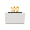 The Outdoor Plus 48-inch Pismo Steel Gas Fire Pit in a white powder-coated steel finish. Featuring a minimalist rectangular design, this gas fire pit offers a crisp, clean look that blends seamlessly with contemporary outdoor spaces. The white powder coating provides added protection against weather and wear, ensuring long-lasting beauty and performance. Perfect for creating a striking contrast in vibrant outdoor settings.