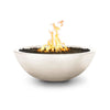 The Outdoor Plus 48" Sedona Concrete Gas Fire Pit featuring a bowl-shaped design with a sleek pearl finish. This white fire pit has a refined, elegant appearance, ideal for contemporary or luxury patio settings. Crafted from durable concrete, the pearl finish adds a polished look, making it a standout centerpiece for any outdoor space. Designed for natural gas or propane, it can hold a variety of fire media, providing a stunning fire feature that enhances the ambiance and style of your garden, poolside, or 