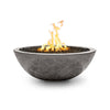 The Outdoor Plus 48" Sedona Concrete Gas Fire Pit in a rustic gray finish, designed as a deep, rounded bowl. The textured gray surface offers a rustic appeal, making it a great addition to farmhouse or traditional outdoor settings. Constructed from durable concrete, this fire pit is ideal for natural gas or propane options, ensuring versatility and functionality. Its spacious bowl can accommodate fire glass, lava rocks, or other fire media, providing a beautiful focal point for gathering areas and enhancing